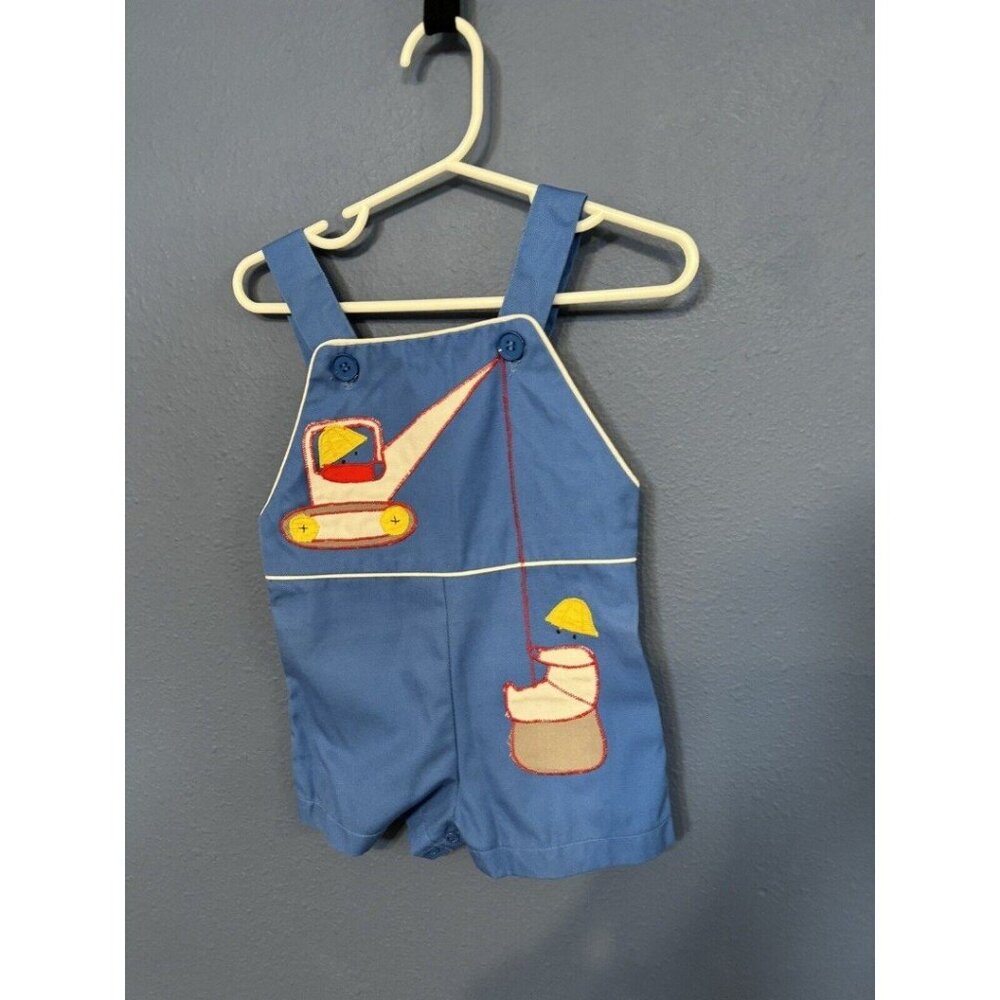 Vintage construction overall shorts tagged as 12 months